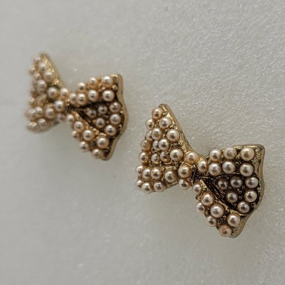 Earrings Bow Gold Post/Stud E_OT0014. - Picture 2 of 4